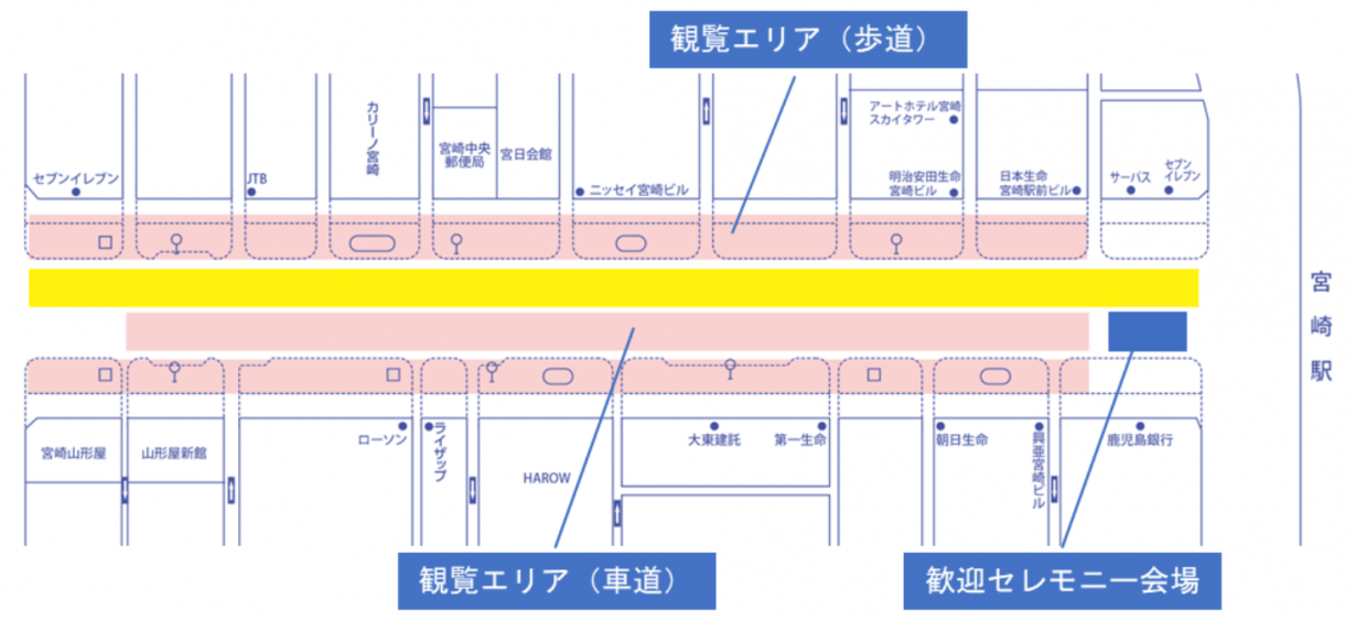 福岡ソフトバンクホークス歓迎パレード観覧エリア図